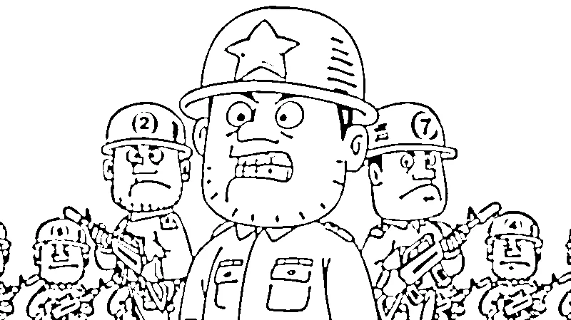 Gambar Gambar Mewarnai Tentara Kartun siap untuk diwarnai